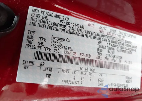 2017 Ford Focus Se z USA, uszkodzony, nr VIN 1FADP3FE8HL302668